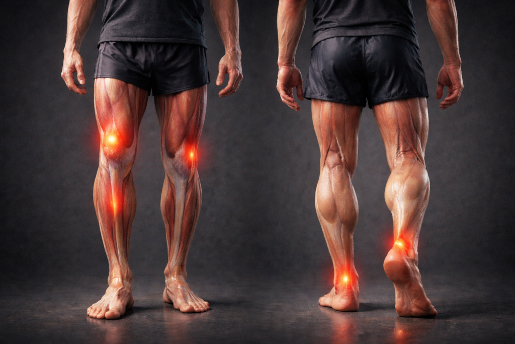 Schéma anatomique du syndrome de l'essuie-glace, syndrome femoro-patellaire, periostite, tendinopathie d'achille, aponevrosite plantaire - ostéopathe course à pied Cessieu Nord-Isère