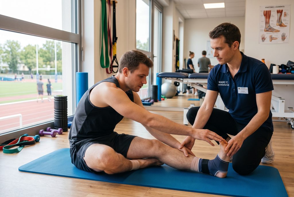 Sportif reprenant l'entraînement après un suivi ostéopathique dans le Nord-Isère.